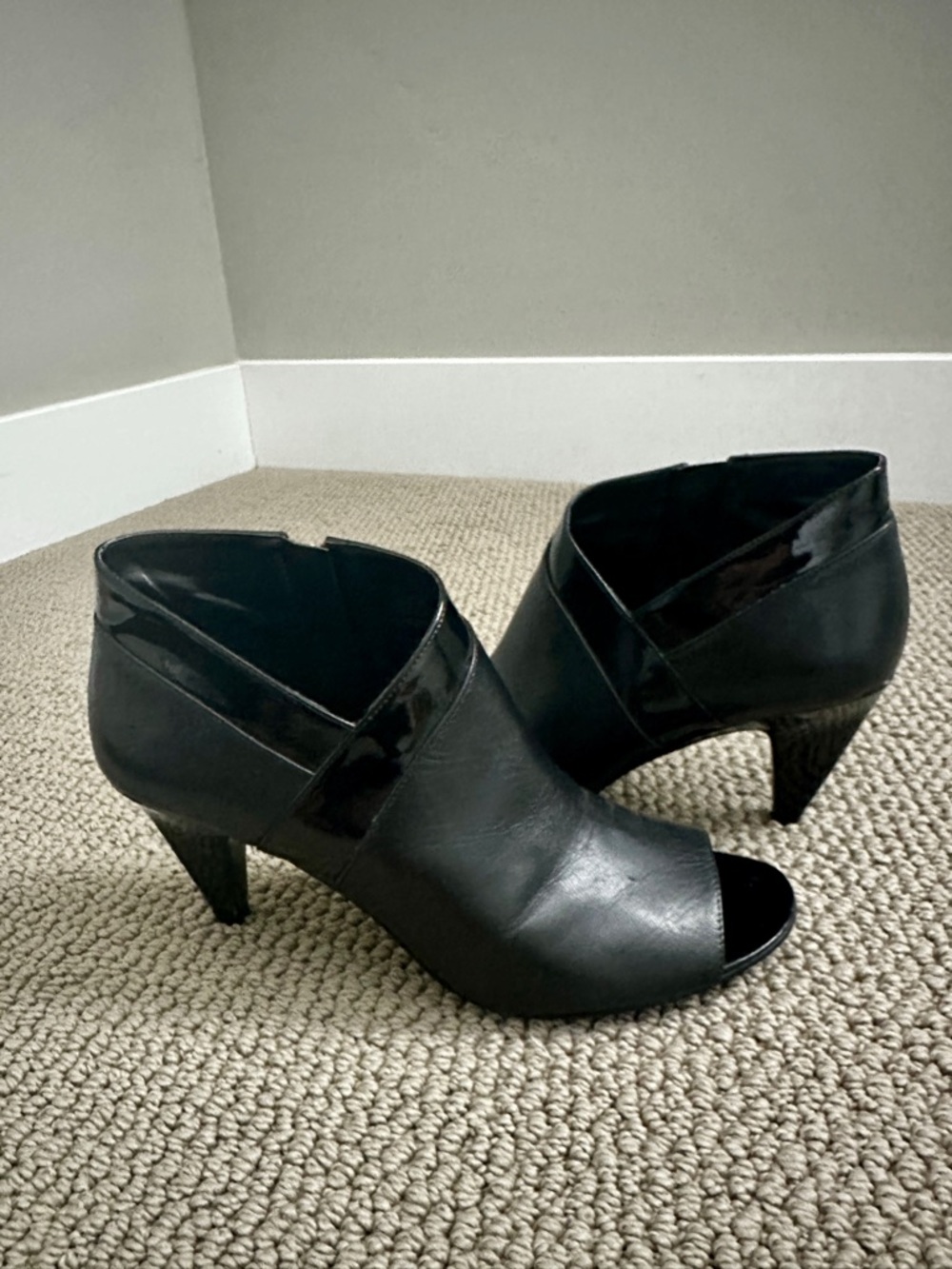 Bandolino Black Peep-Toe Ankle Booties with Patent Trim